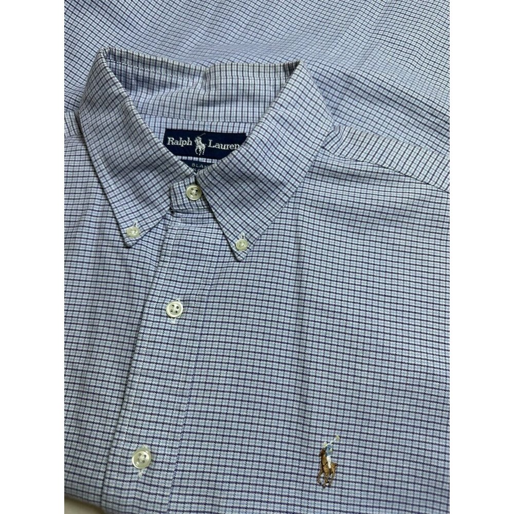 Ralph Lauren Blue Label Mens Sz L Blue White Check Shirt Long Sleeve Button Down